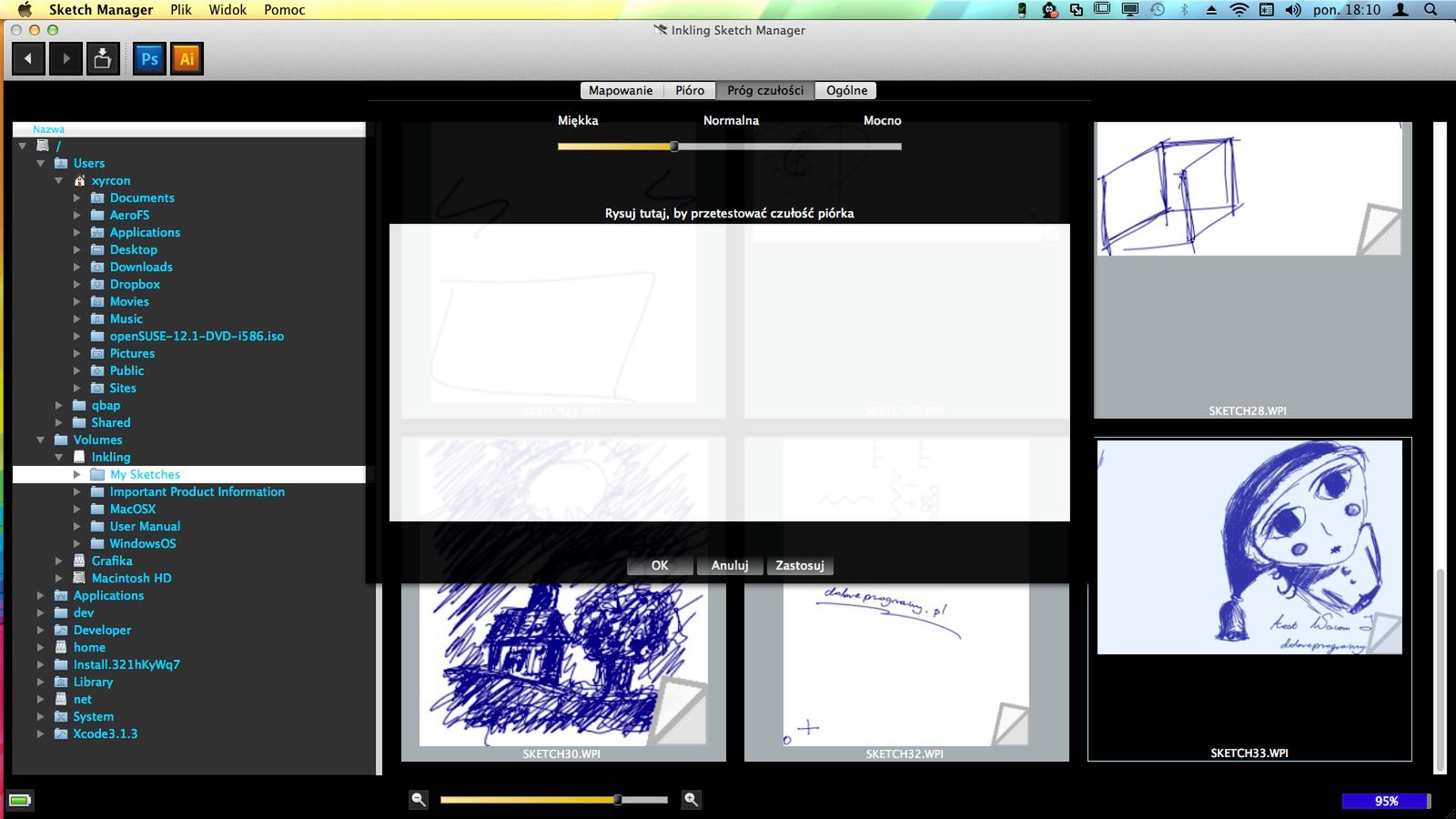 Ustawienia czułości długopisu