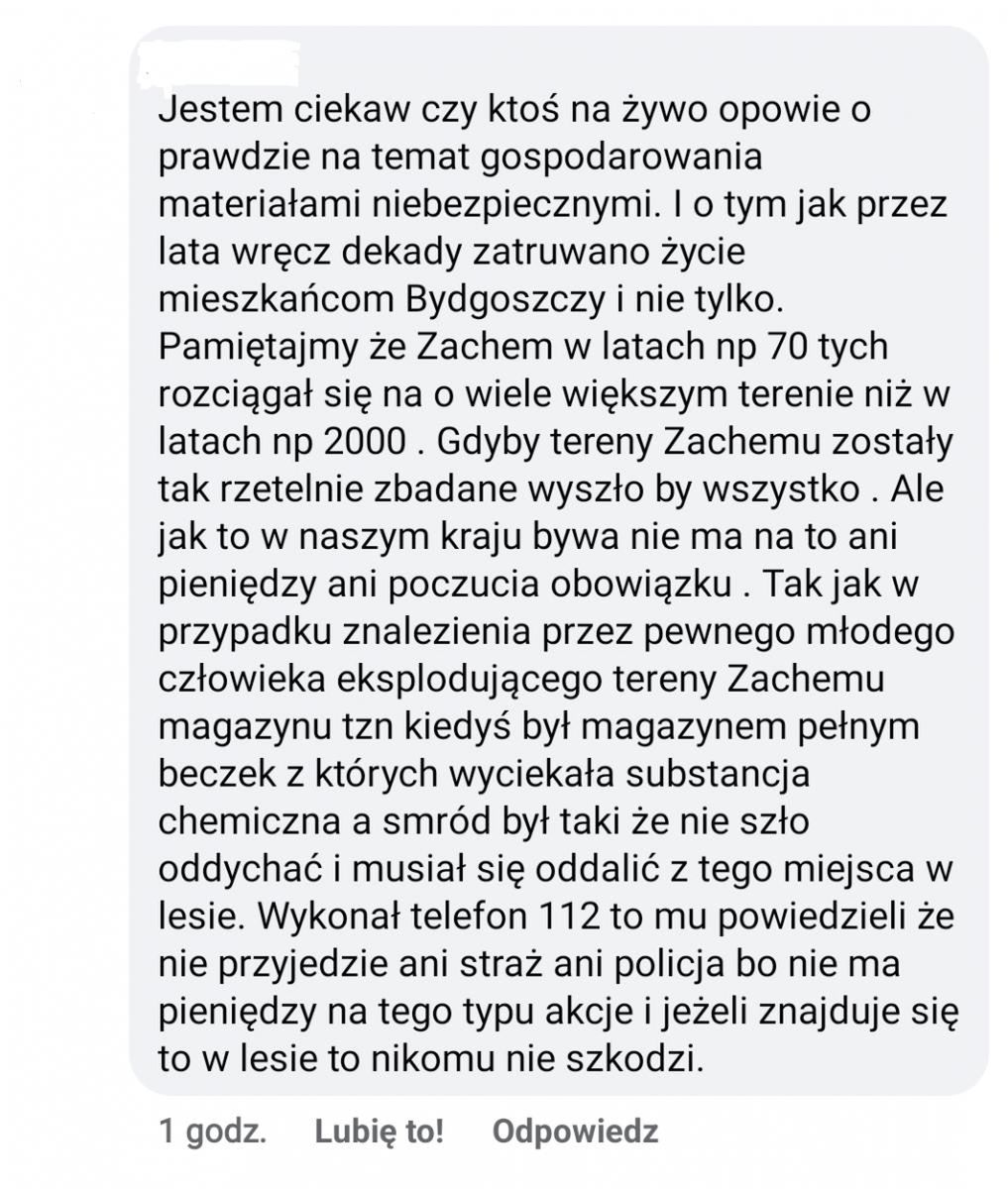 Coraz więcej mieszkańców Bydgoszczy znajduje odwagę, aby pisać w sieci o skali zaniedbań dotyczących Zachemu