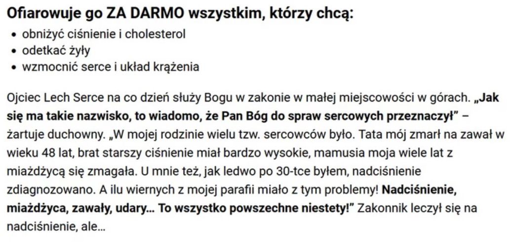 fragment fałszywej reklamy