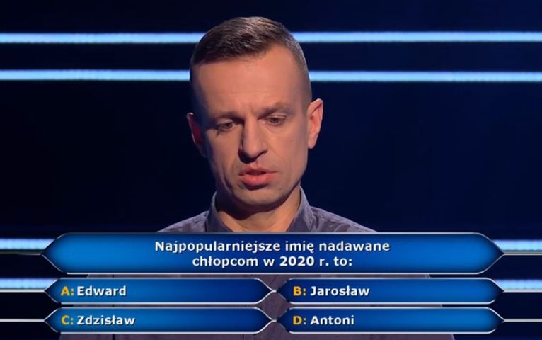 Najpopularniejsze imię dla chłopców w 2020 roku, to? Podchwytliwe pytanie w "Milionerach"