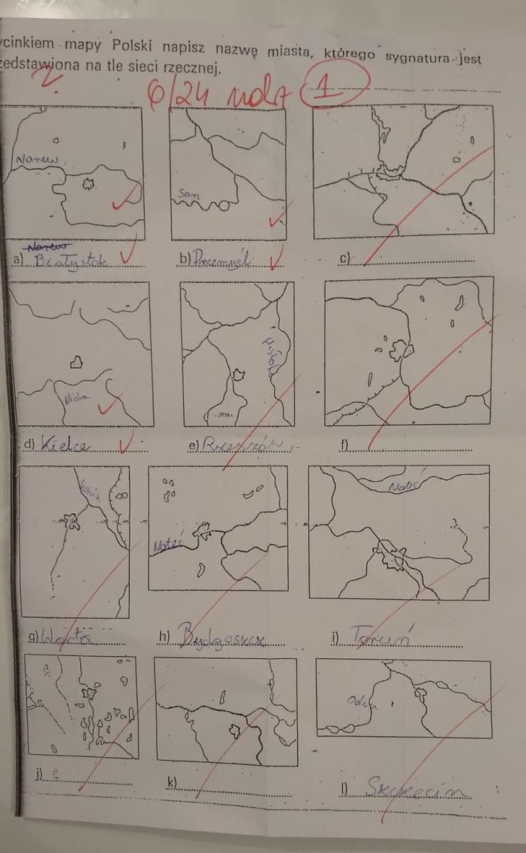 Sprawdzian z geografii dla klasy siódmej