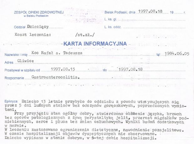 Karta z leczenia szpitalnego