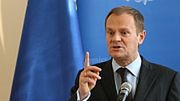 Premier Donald Tusk podczas konferencji prasowej