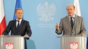 Premier Donald Tusk i minister finansów Jacek Rostowski podczas konferencji posiedzeniu rządu