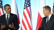 Prezydent Stanów Zjednoczonych Barack Obama oraz premier Donald Tusk podczas konferencji prasowej po śniadaniu roboczym w Kancelarii Premiera