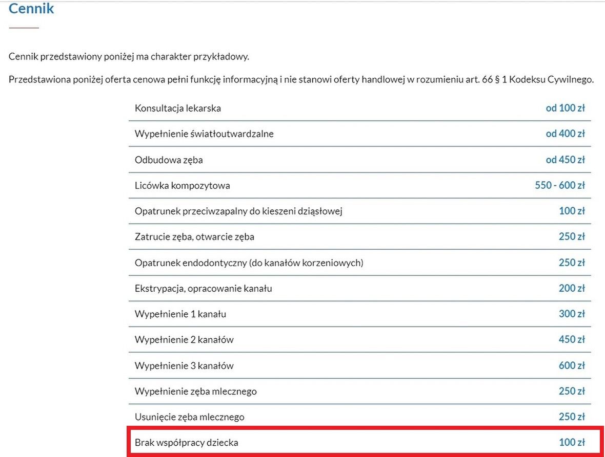 Ta pozycja w dentystycznym cenniku bulwersuje rodziców