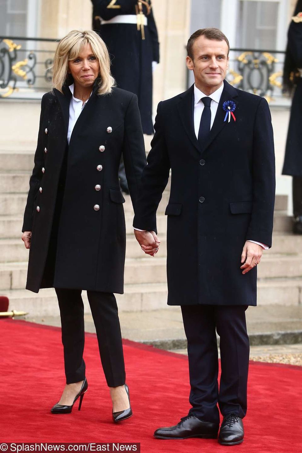 Brigitte macron i Emmanuel Macron na obchodach zakończenia I WŚ we Francji