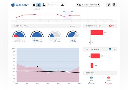 Fot. 1. Analiza wykorzystywania Internetu przez pracowników dostępna w systemie Bizlook 
