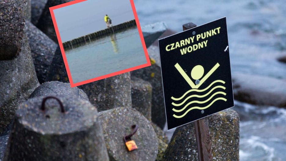 Spacerował z dzieckiem po falochronie. Nic sobie nie robił z tabliczek ostrzegawczych