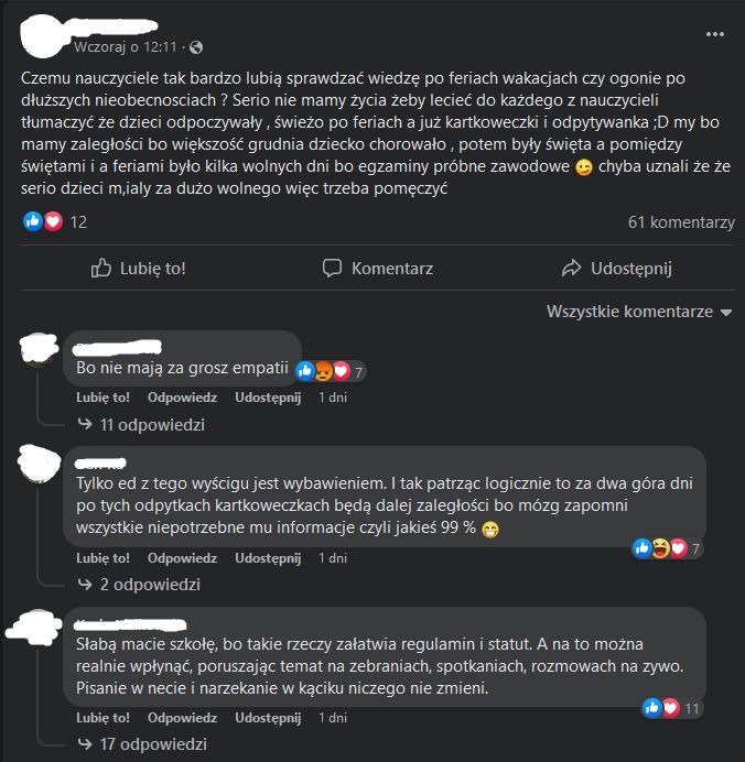 Komentarze rodziców 