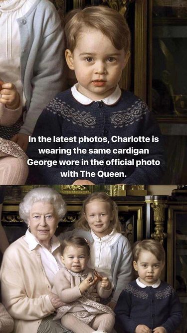 Książę George w sweterku, który na portrecie z księciem Louisem na księżniczka Charlotte