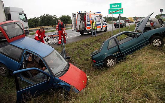 Wraki samochodów i worki na zwłoki na drodze nr 5