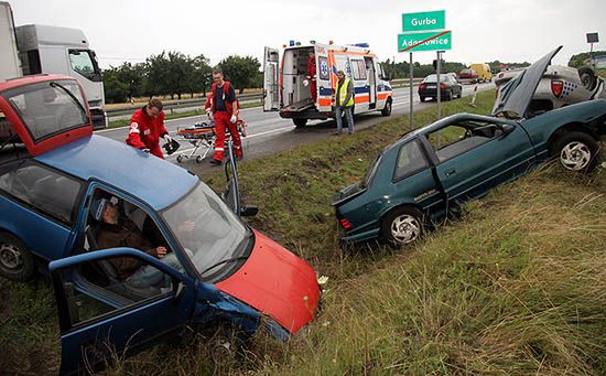 Wraki samochodów i worki na zwłoki na drodze nr 5