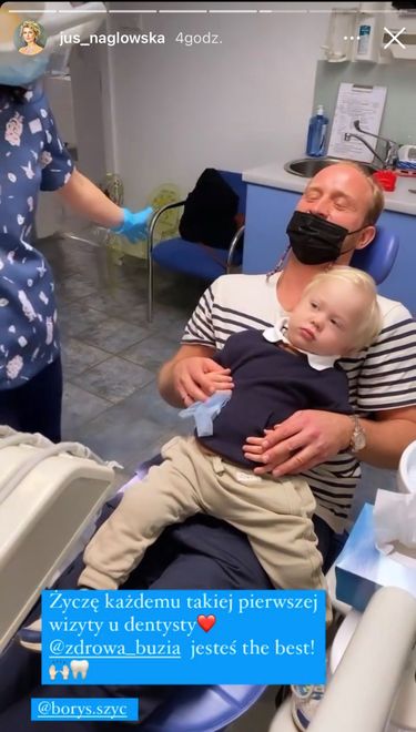 Borys Szyc z synem u dentysty
