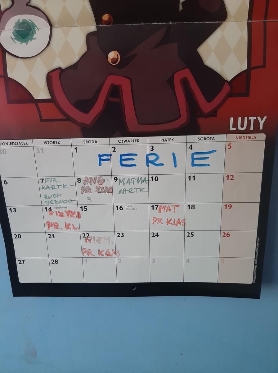 Kalendarz sprawdzianów 