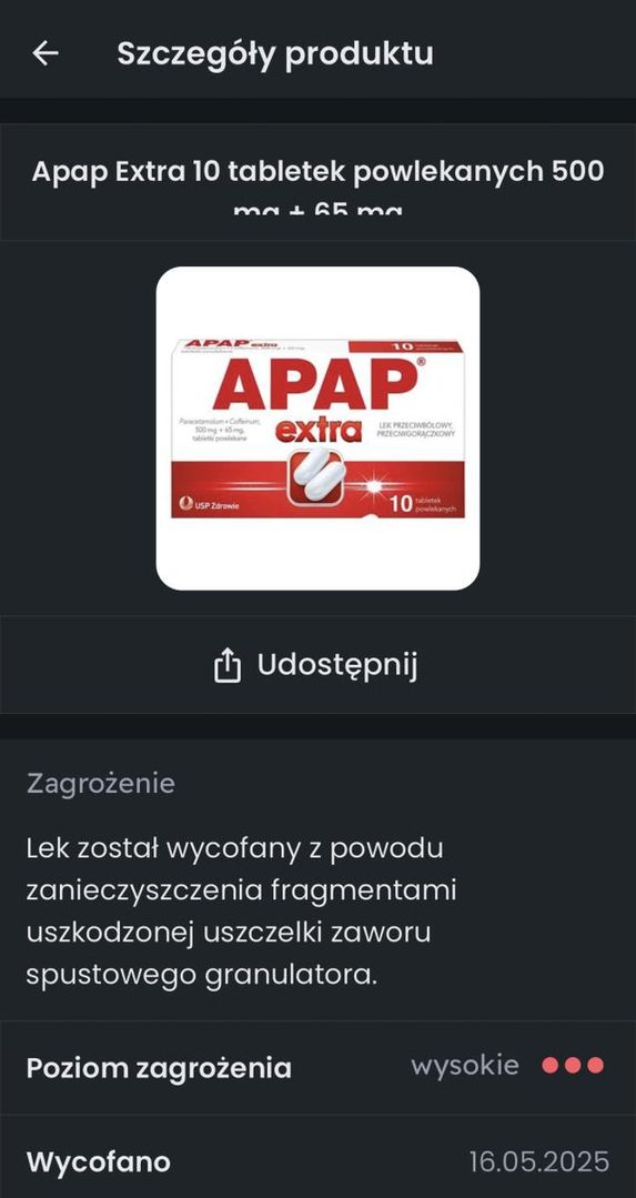 Wycofanie leku Apap Extra
