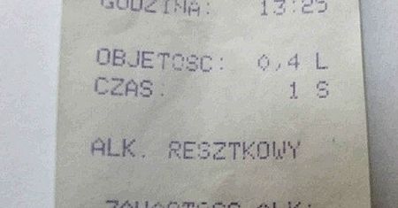 Złodziej wydmuchał 8 promili - zobacz wydruk z alkomatu