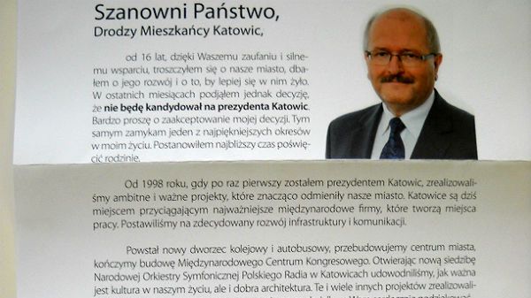 List Piotra Uszoka do mieszkańców Katowic