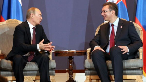 Prezydent Władimir Putin i premier Aleksandar Vucic. Belgrad, Serbia.