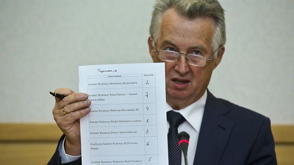 Przewodniczący PKW Stefan Jaworski po losowaniu numerów list wyborczych