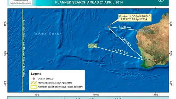 Mapa przedstawiająca obszar poszukiwań zaginionego samolotu