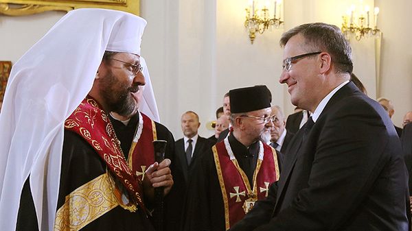 Zwierzchnik Ukraińskiego Kościoła Greckokatolickiego abp. Światosław Szewczuk i prezydent Bronisław Komorowski