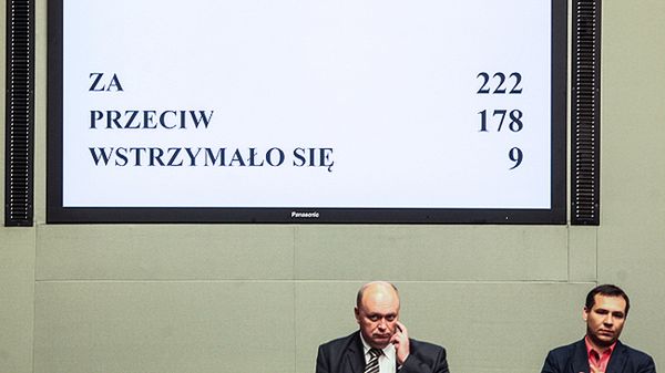 Tablica wyników po głosowaniu nad odrzuceniem projektu ustawy dopuszczającej prowadzenie uboju rytualnego