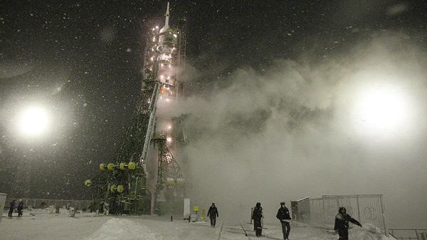 Kosmodrom Bajkonur w Kazachstanie, rosyjski statek kosmiczny Sojuz