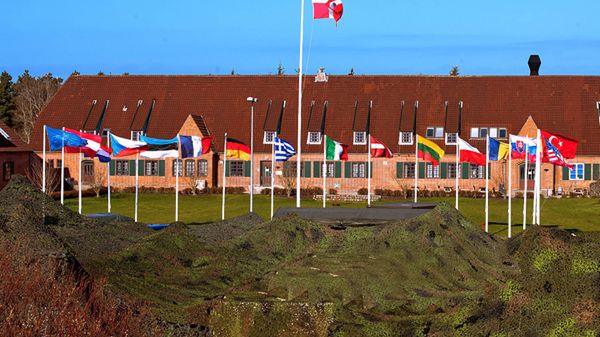 Flagi państw uczestniczących w Crystal Eagle przed bazą w Nymindegab