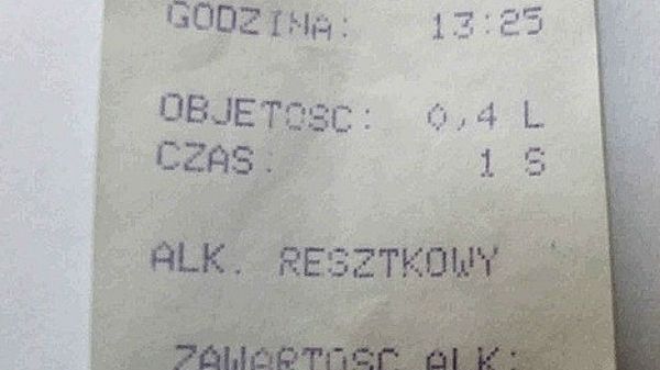 Wydruk z alkomatu