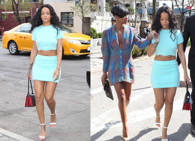 Rihanna w pastelowym komplecie! SEKSOWNA?