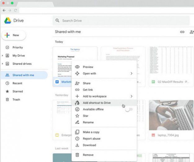 Skróty na Dysku Google'a