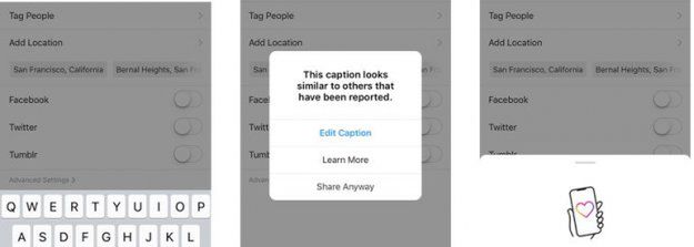 Instagram wyświetli komunikaty o obraźliwych podpisach zdjęć