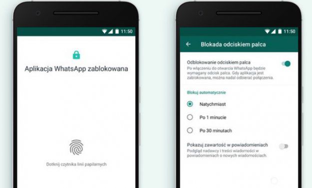 WhatsApp z opcją blokady odciskiem palca