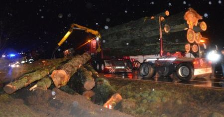 Tragiczne wypadki w Wielkopolsce. Koło Rawicza z naczepy tira spadły drewniane kłody, przygniatając jadące z tyłu auto
