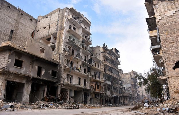 Zrujnowane budynki w Aleppo