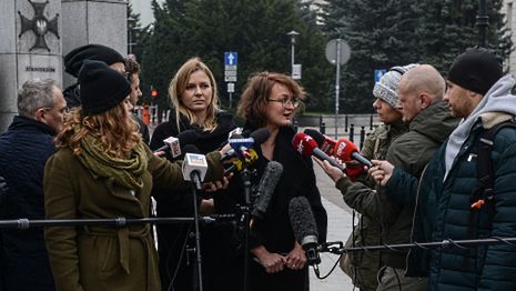 Bożena Przyłuska i Agata Czarnecka podczas konferencji prasowej nt. Ogólnopolskiego Strajku Kobiet