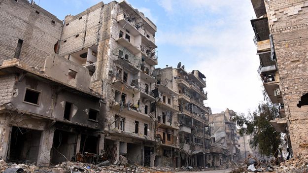 Zrujnowane budynki w Aleppo