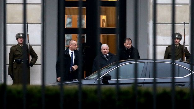 Prezes PiS Jarosław Kaczyński po spotkaniu z Andrzejem Dudą w Pałacu Prezydenckim