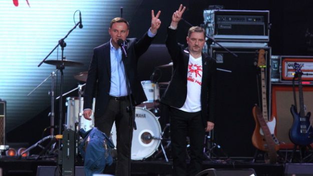 Prezydent Andrzej Duda i przewodniczący "S" Piotr Duda przed koncertem "My Naród"