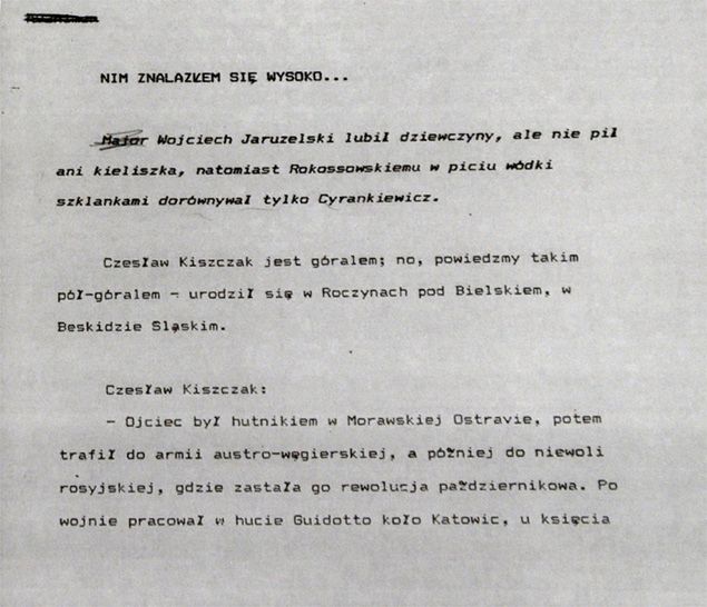 Jeden z dokumentów z prywatnego archiwum Kiszczaka 