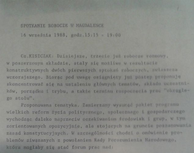 Fragment stenogramu ze spotkania roboczego w 