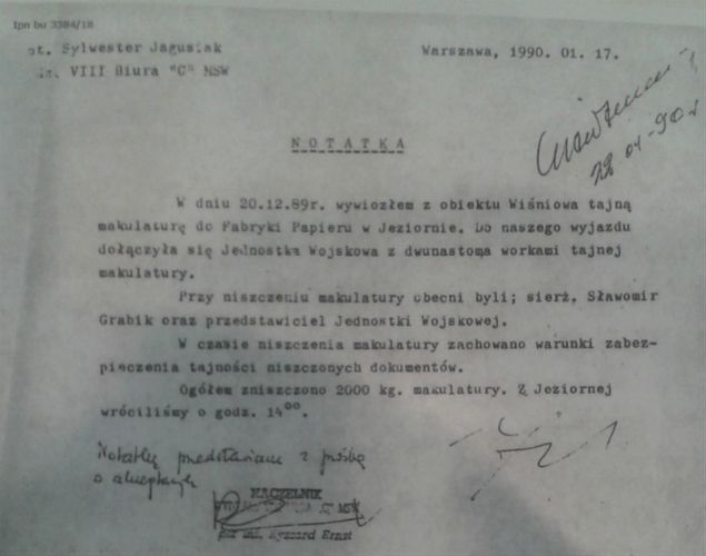 Raport ze zniszczenia tzw. ''tajnej makulatury'' 