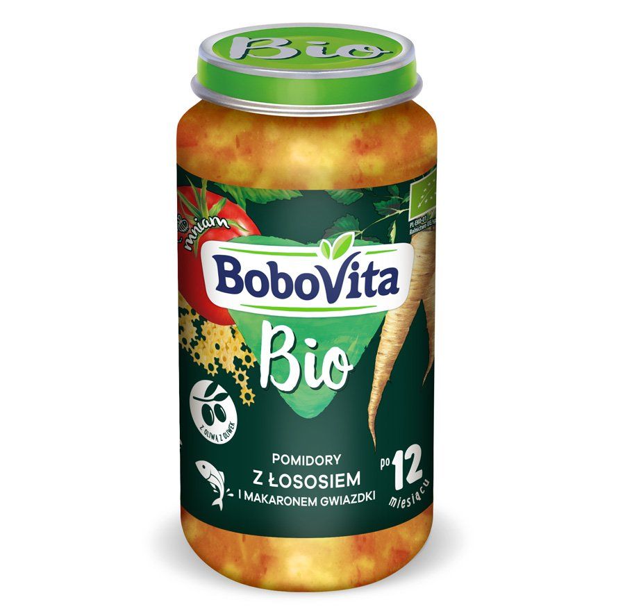 BoboVita Bio pomidory z łososiem i makaronem gwiazdki po 12. miesiącu życia