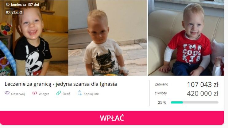 Nadzieją dla Ignasia jest kosztowne leczenie za granicą 