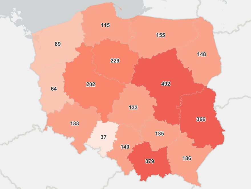 Małopolskie, mazowieckie i lubelskie z największą liczbą zakażeń