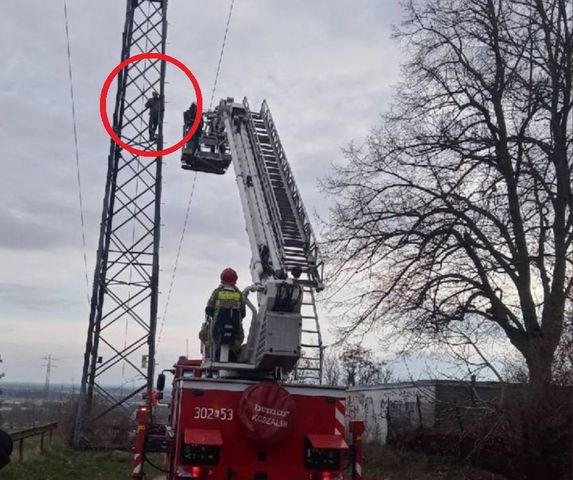 Afera w szkole. Nauczyciel wspiął się na słup energetyczny