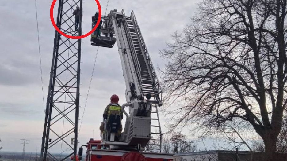 Afera w szkole. Nauczyciel wspiął się na słup energetyczny