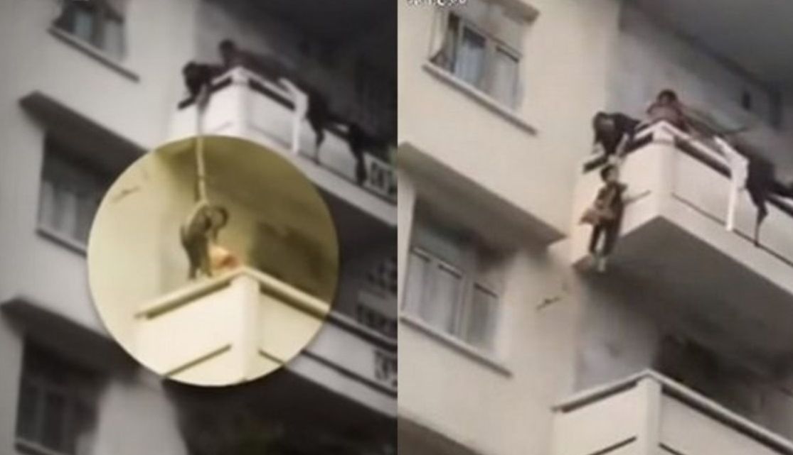 Dziecko wisiało na linie