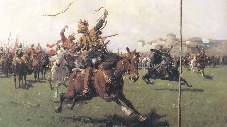 Fragment obrazu "Lisowczycy, strzelanie z łuku", Józefa Brandta
